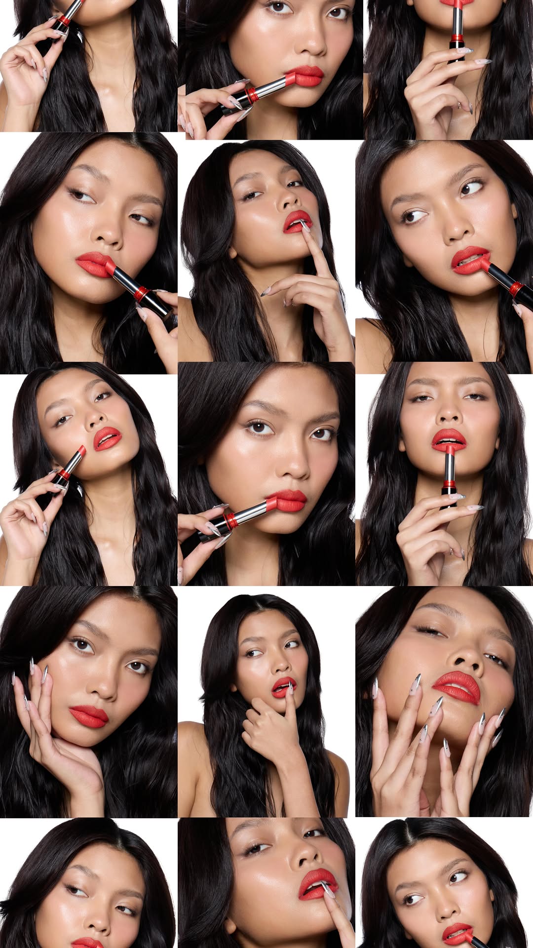 enigma model with red lips in grid collage